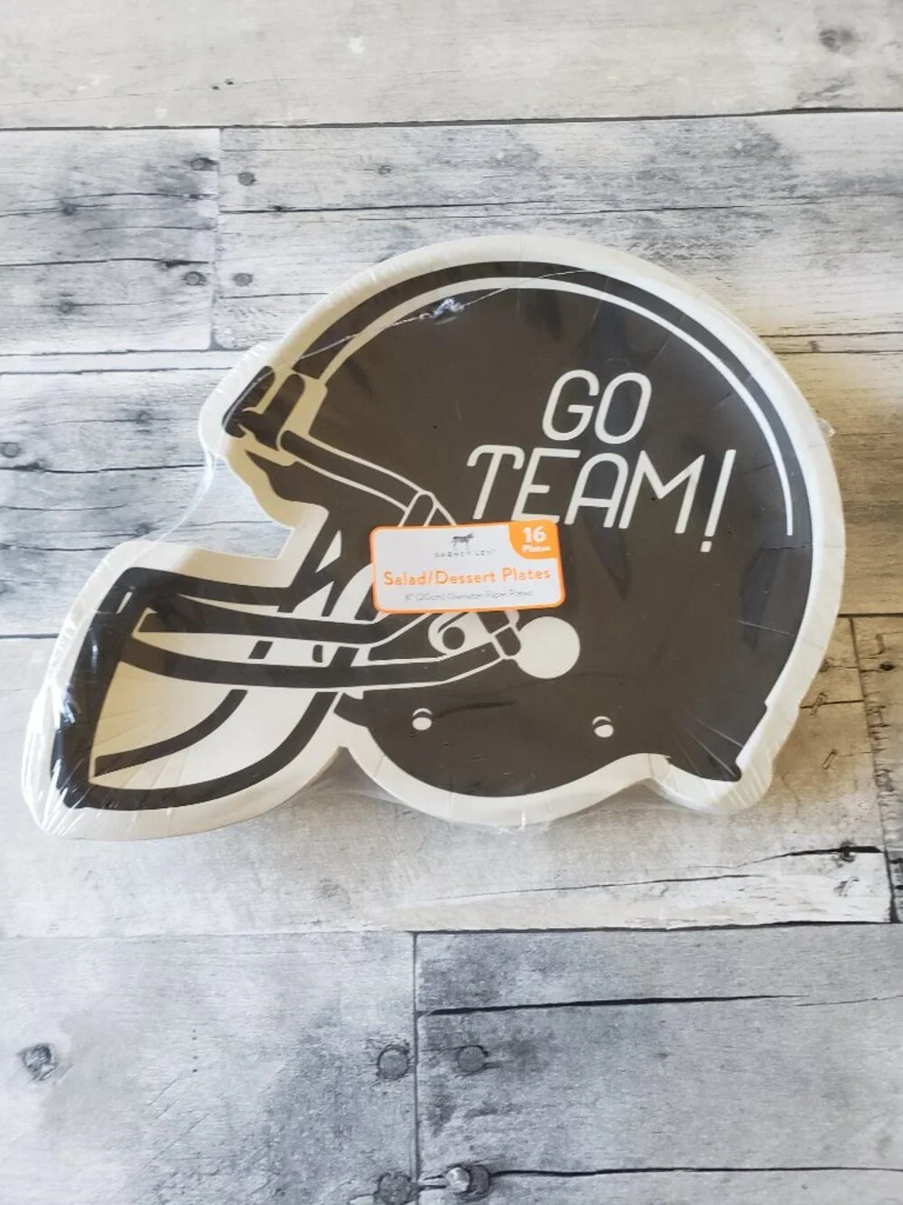 NWT - Go Team Black and White Football Helmet Paper Plates 16 count